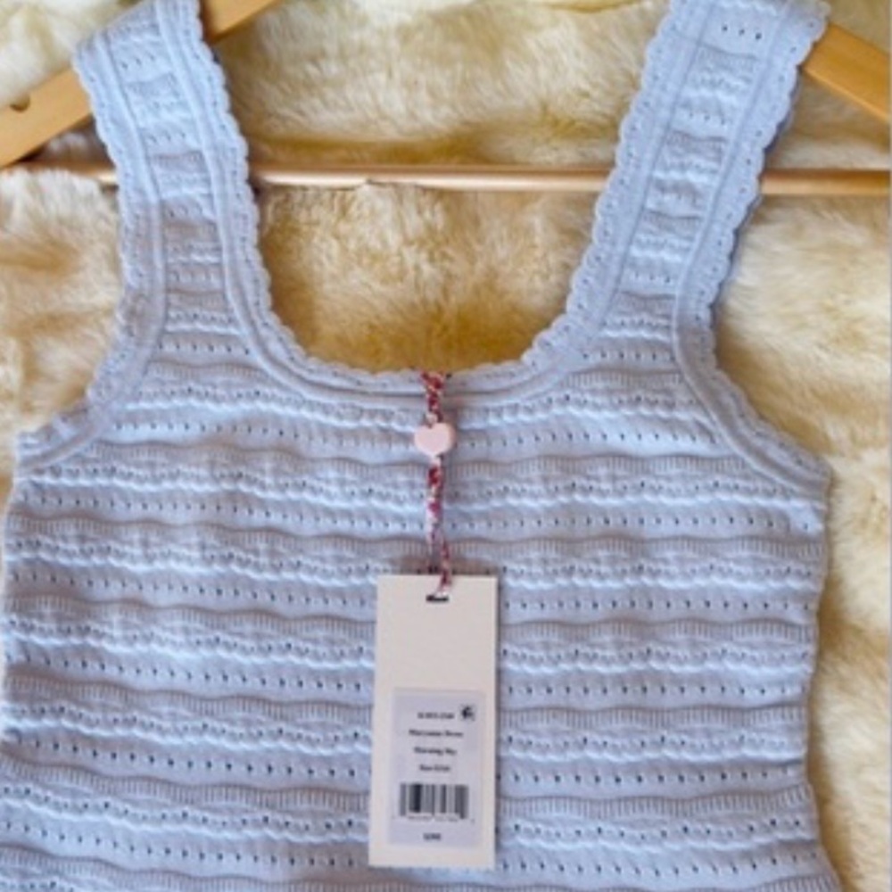 LOVESHACKFANCY Maryanne Knit Mini Dress In MORNING SKY, NWT,never worn, no flaws - Picture 2 of 9